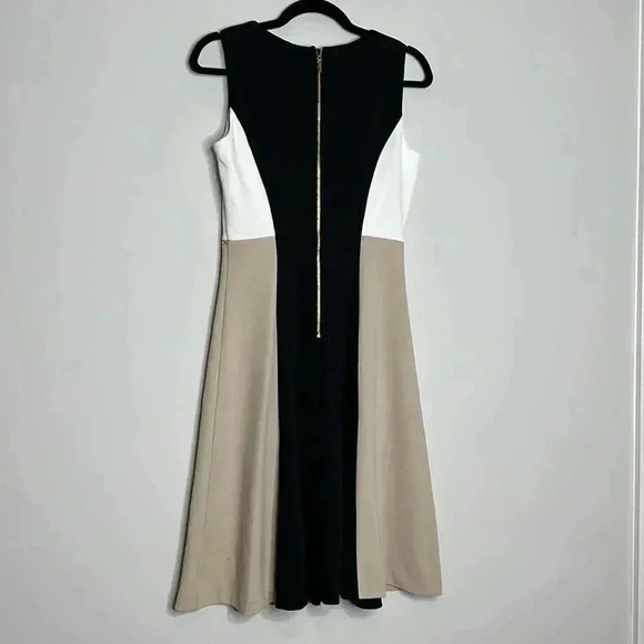Color Block Dress Tan Black and White 
17 Pit to Pit
14’ Waist 
About 38 length - Picture 9 of 9